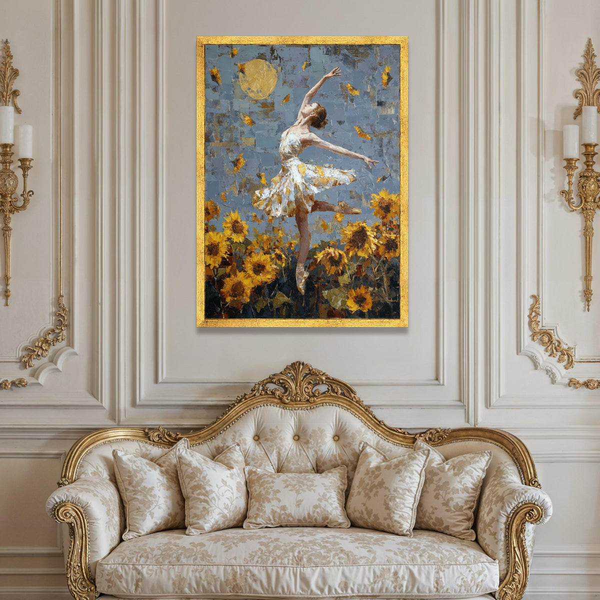 Graceful Ballerina Dance, Sunflowers Field Canvas, Ballet Wall Art, Abstract Floral Canvas, Elegant Home Decoration Luxury Home Decor