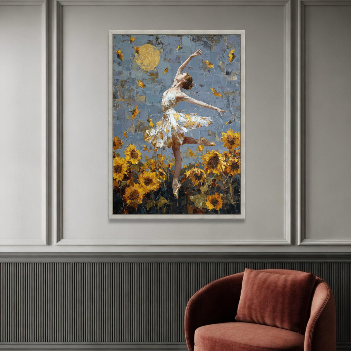 Graceful Ballerina Dance, Sunflowers Field Canvas, Ballet Wall Art, Abstract Floral Canvas, Elegant Home Decoration Luxury Home Decor