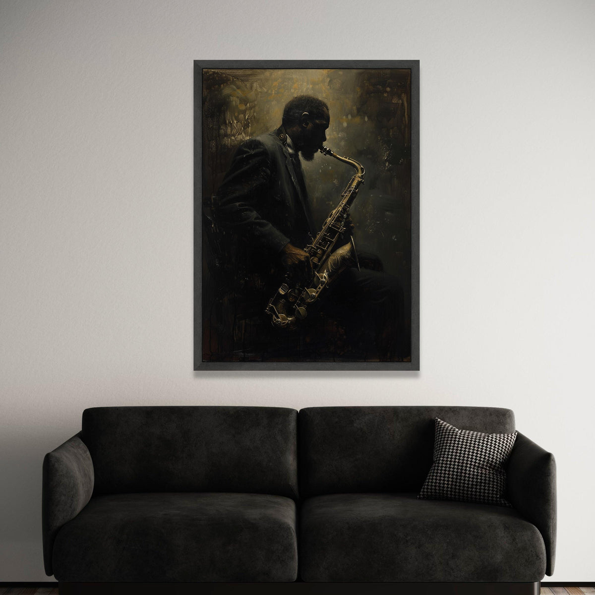 Jazz Musician Playing Saxophone Canvas, Moody Lighting Wall Art, Musical Instrument Portrait, Vintage Style Home Decor, Luxury Home Decor