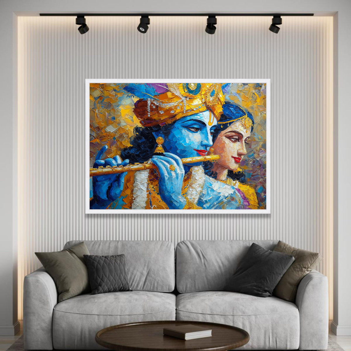 Krishna and Radha Canvas Wall Art, Indian Mythology Painting, Divine Couple Canvas, Spiritual Home Decor, Vibrant Luxury Home Decor