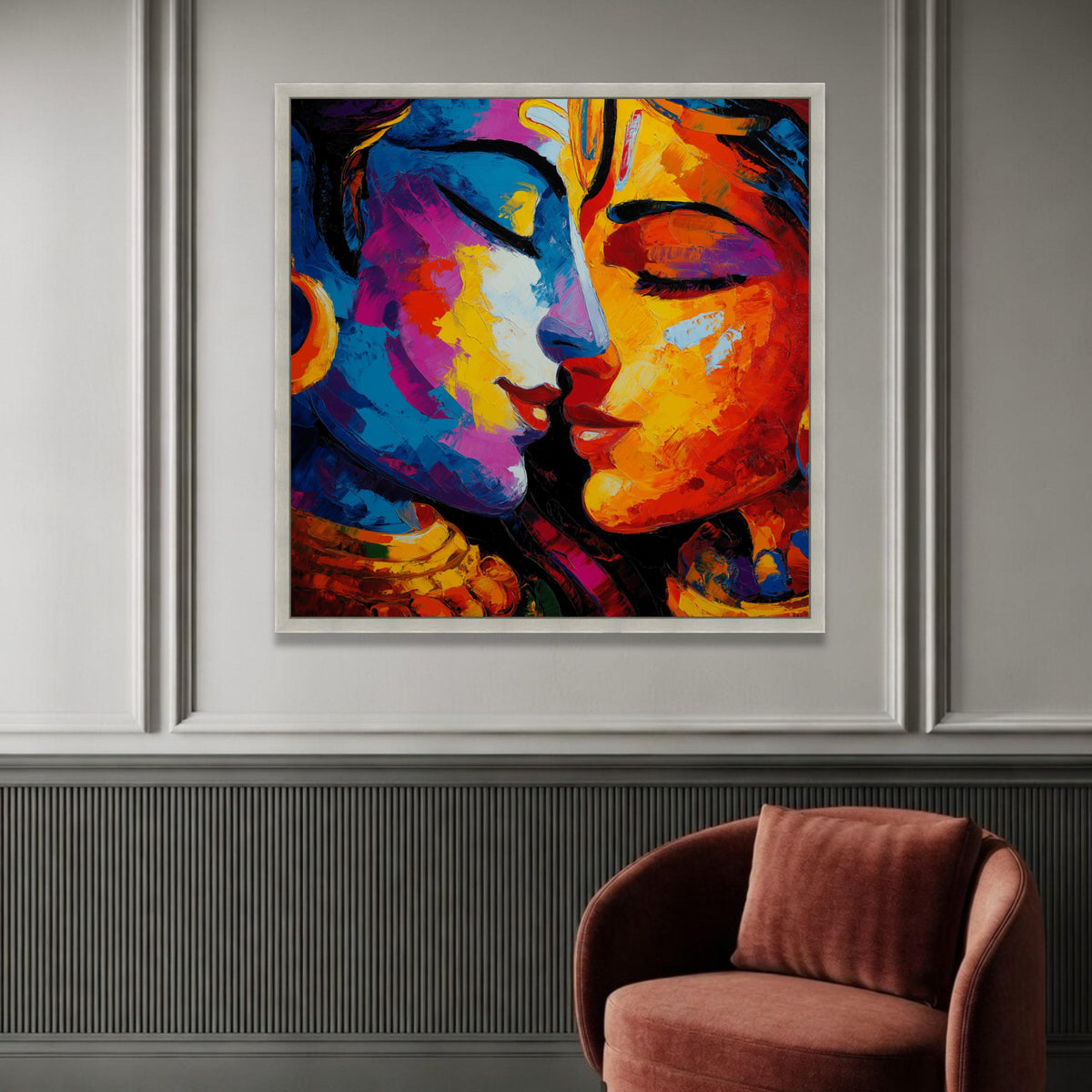 Colorful Abstract Faces Canvas, Loving Couple Wall Art, Contemporary Expression Canvas, Vibrant Home Decoration, Intimate Luxury Home Decor