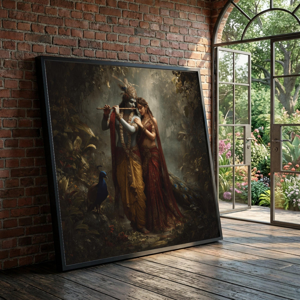Divine Krishna and Radha Canvas Art, Romantic Indian Mythology Wall Decor, Traditional Couple Painting, Spiritual Canvas Luxury Home Decor