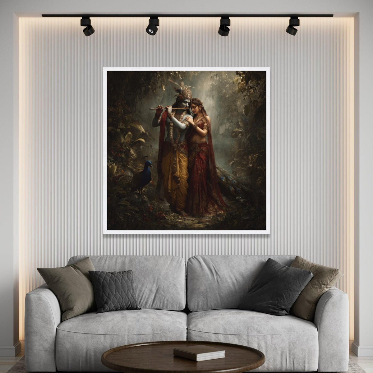 Divine Krishna and Radha Canvas Art, Romantic Indian Mythology Wall Decor, Traditional Couple Painting, Spiritual Canvas Luxury Home Decor