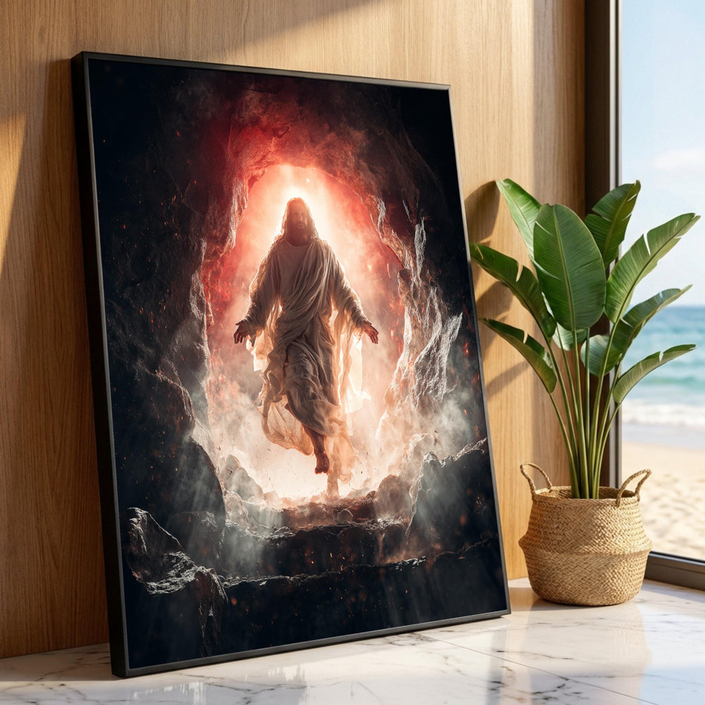 Radiant Resurrection Scene, Glowing Light Cave Canvas, Spiritual Wall Art, Inspirational Christian Canvas, Uplifting Home Luxury Home Decor