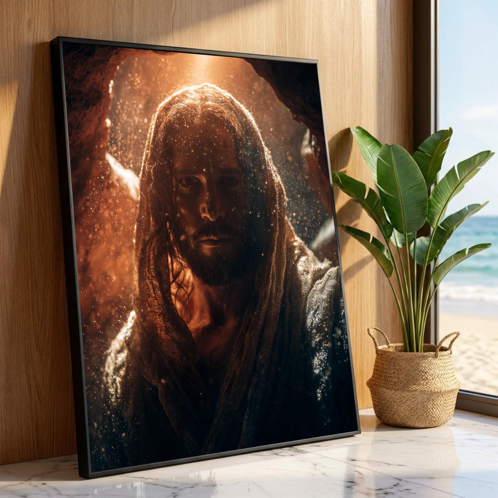 Spiritual Man Hooded Cloak Canvas Wall Art, Mystical Portrait Decoration, Warm Light Canvas, Dramatic Face Artwork, Home Luxury Home Decor