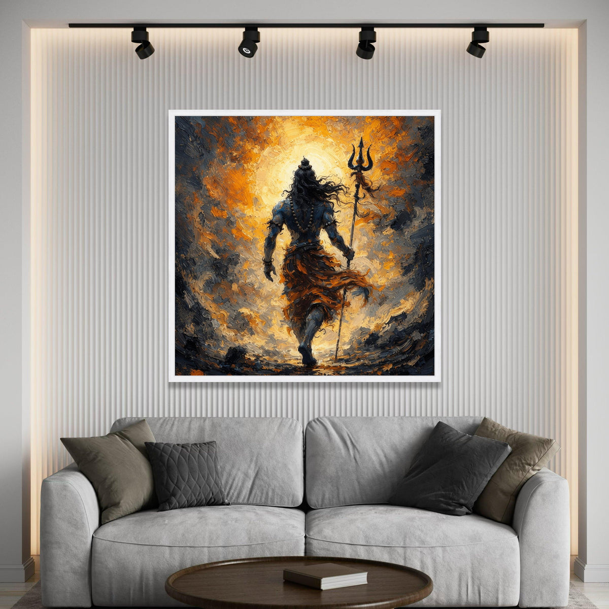 Powerful Shiva Silhouette Canvas, Divine Trident Wall Art, Spiritual Hindu Deity Decor, Mystic Sunset Background, Ready to Luxury Home Decor