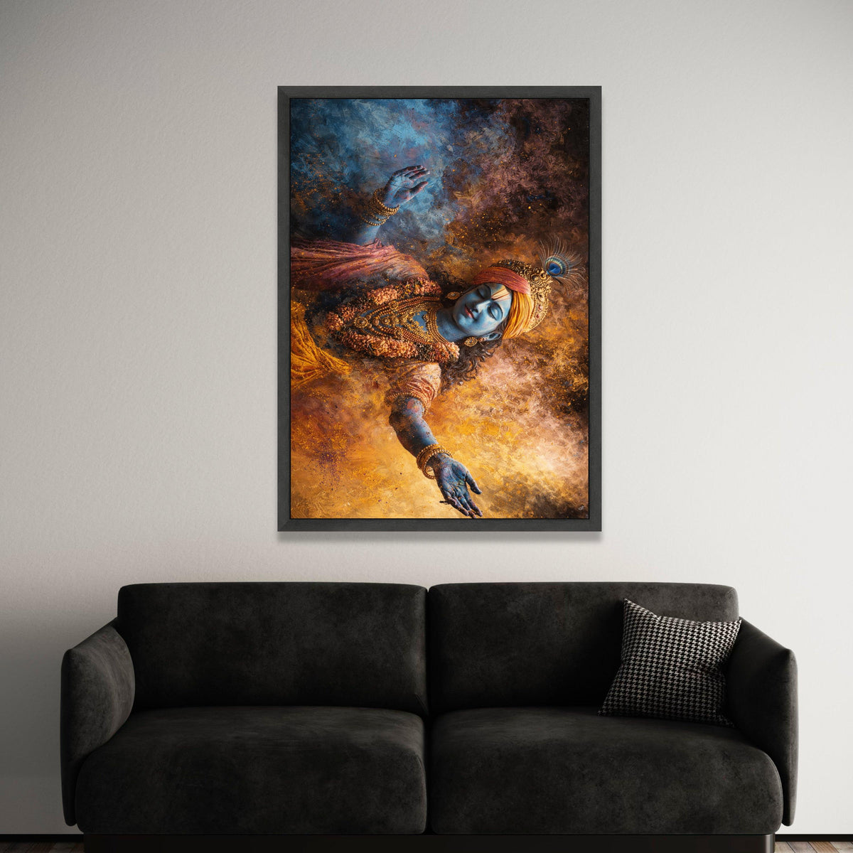 Divine Krishna Focus Canvas, Spiritual Indian Art, Blue God Wall Art, Mythological Canvas Decor, Vibrant Hindu Canvas Luxury Home Decor