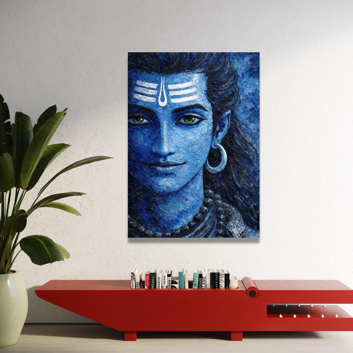 Divine Blue Shiva Portrait Canvas, Spiritual Hindu Art, Meditation Wall Decor, Indian God Canvas, Mystic Home Decoration Luxury Home Decor