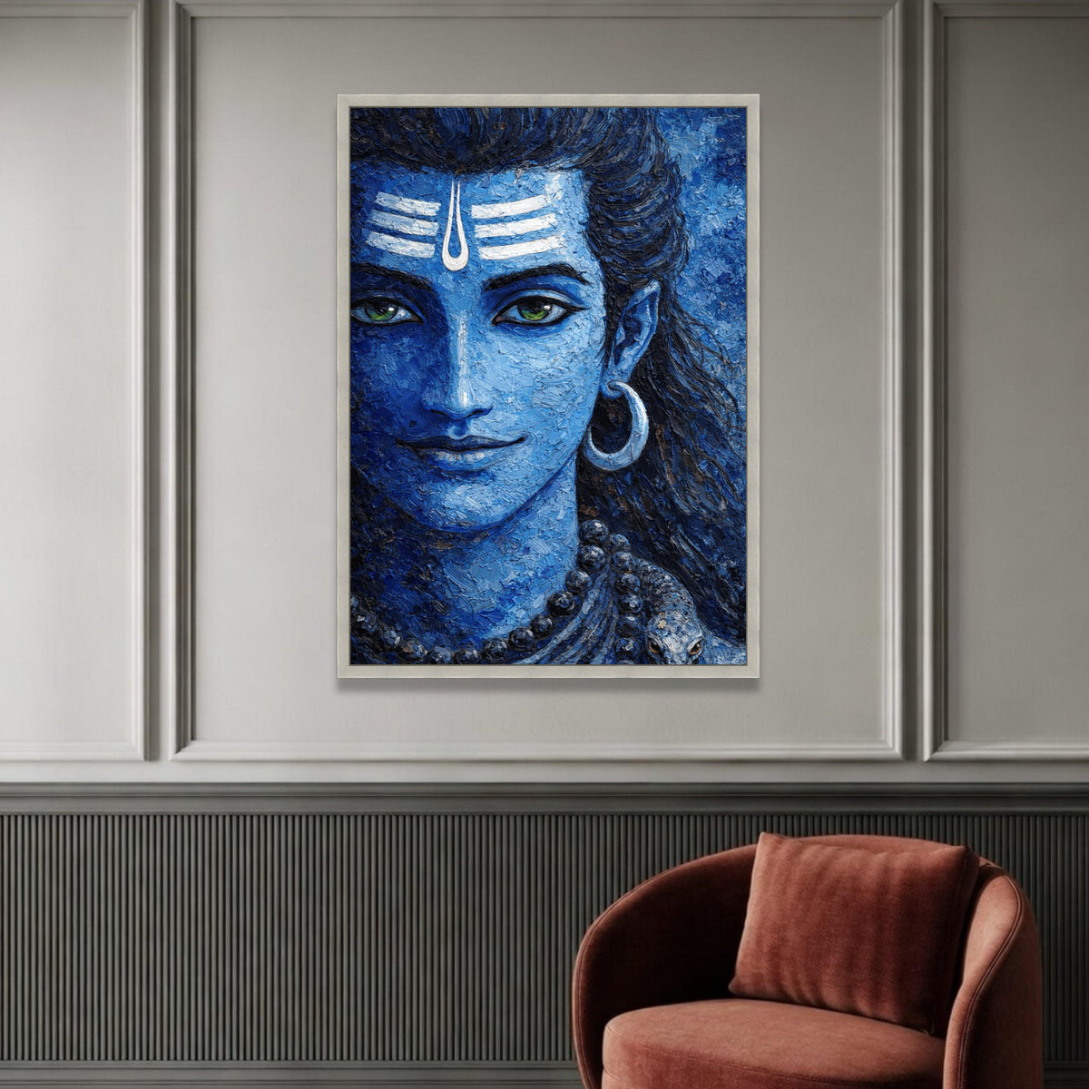 Divine Blue Shiva Portrait Canvas, Spiritual Hindu Art, Meditation Wall Decor, Indian God Canvas, Mystic Home Decoration Luxury Home Decor
