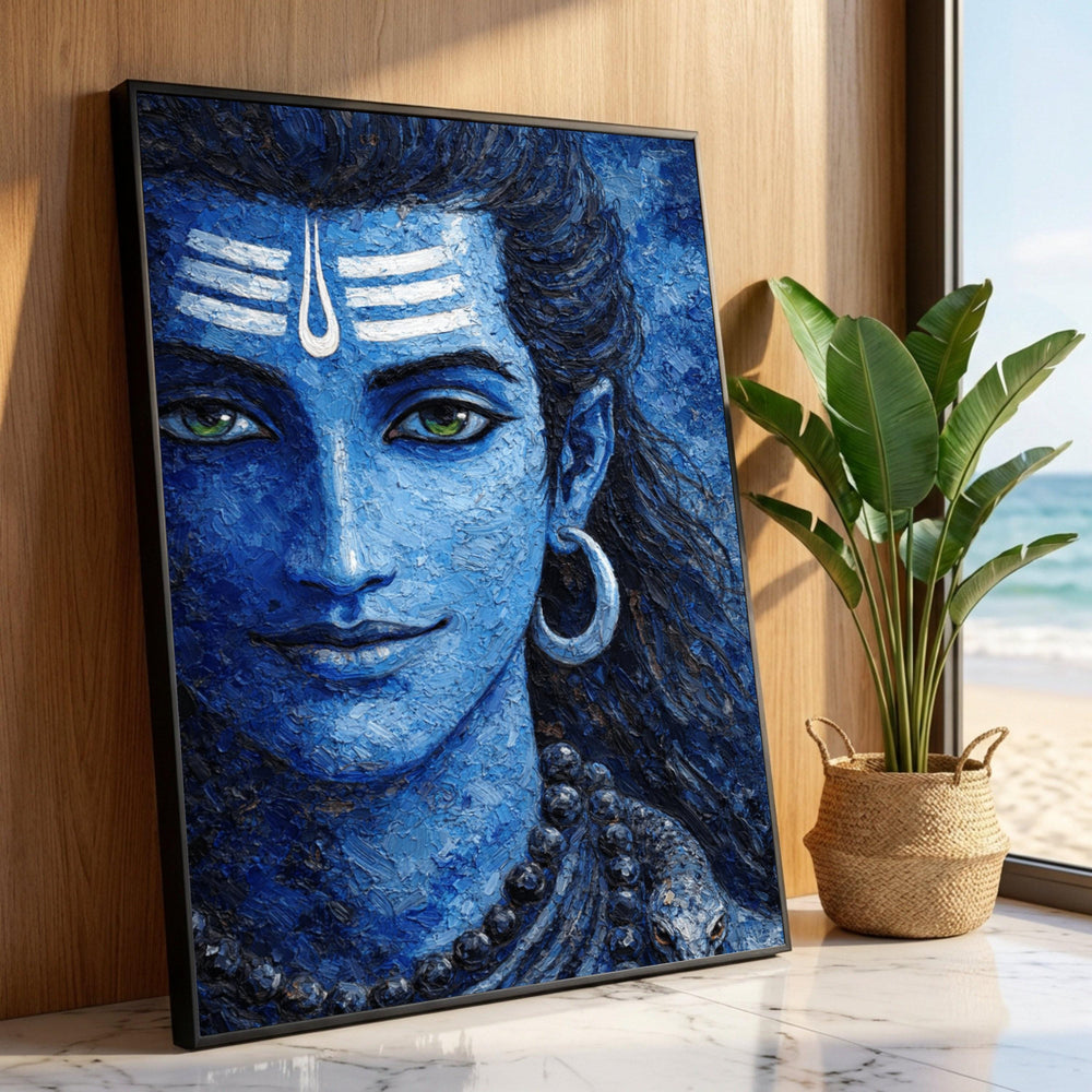 Divine Blue Shiva Portrait Canvas, Spiritual Hindu Art, Meditation Wall Decor, Indian God Canvas, Mystic Home Decoration Luxury Home Decor