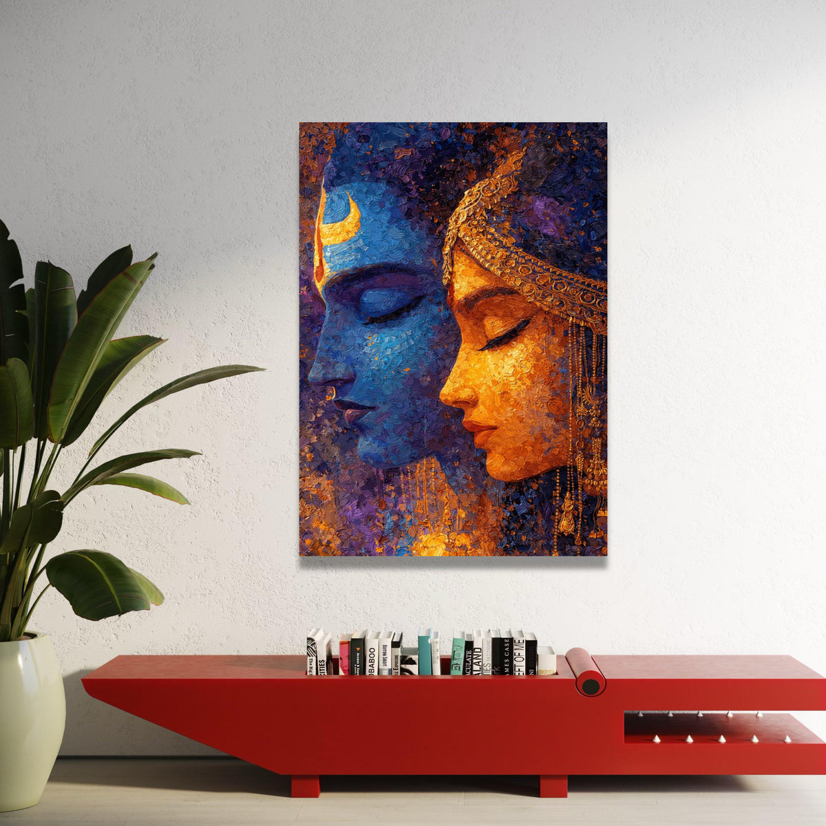 Divine Couple Profile, Krishna Radha Portrait Canvas, Spiritual Wall Art, Indian Mythology Canvas, Home Decor Artwork Luxury Home Decor