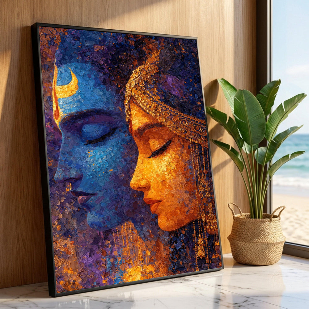 Divine Couple Profile, Krishna Radha Portrait Canvas, Spiritual Wall Art, Indian Mythology Canvas, Home Decor Artwork Luxury Home Decor