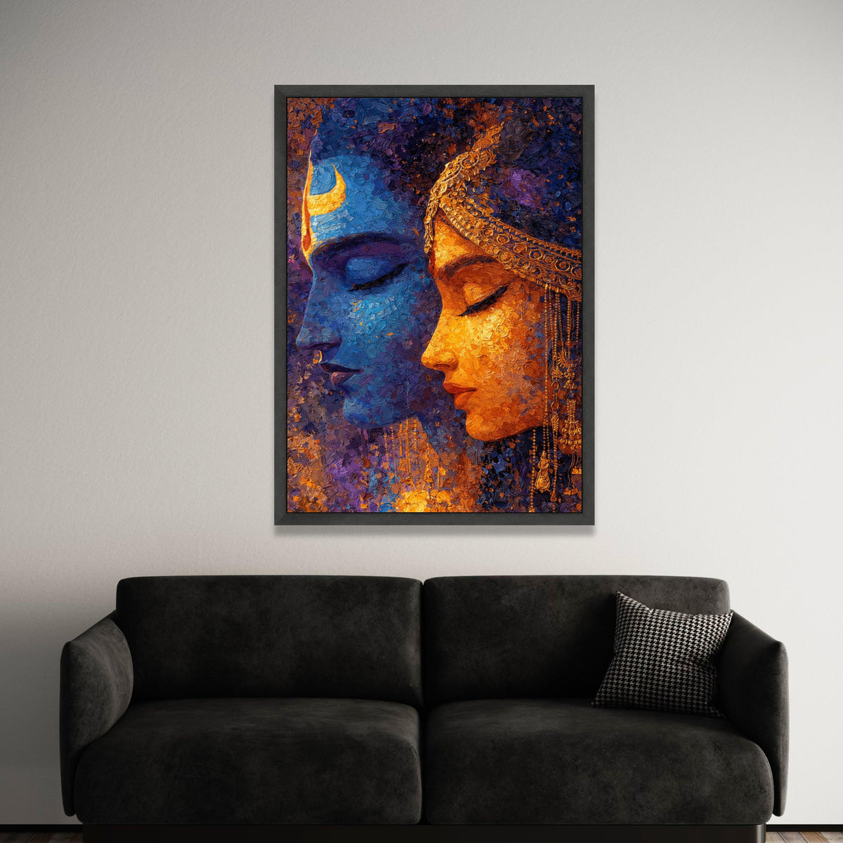 Divine Couple Profile, Krishna Radha Portrait Canvas, Spiritual Wall Art, Indian Mythology Canvas, Home Decor Artwork Luxury Home Decor