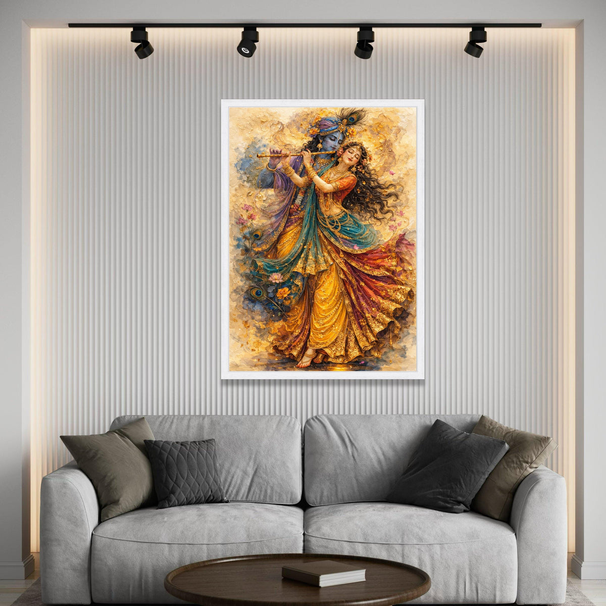 Divine Krishna and Radha Painting, Indian Mythology Canvas, Spiritual Couple Wall Art, Colorful Dance Scene Canvas, Home Luxury Home Decor