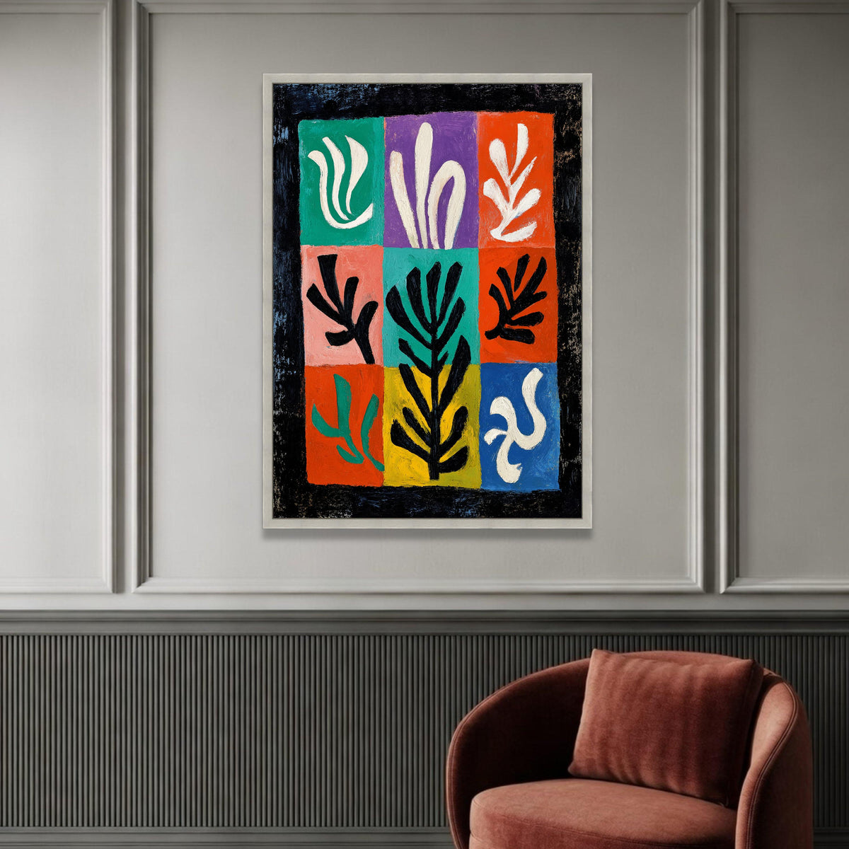 Modern Floral Shapes Canvas, Abstract Leaf Wall Art, Colorful Plant Design, Geometric Nature Canvas, Vibrant Home Luxury Home Decor