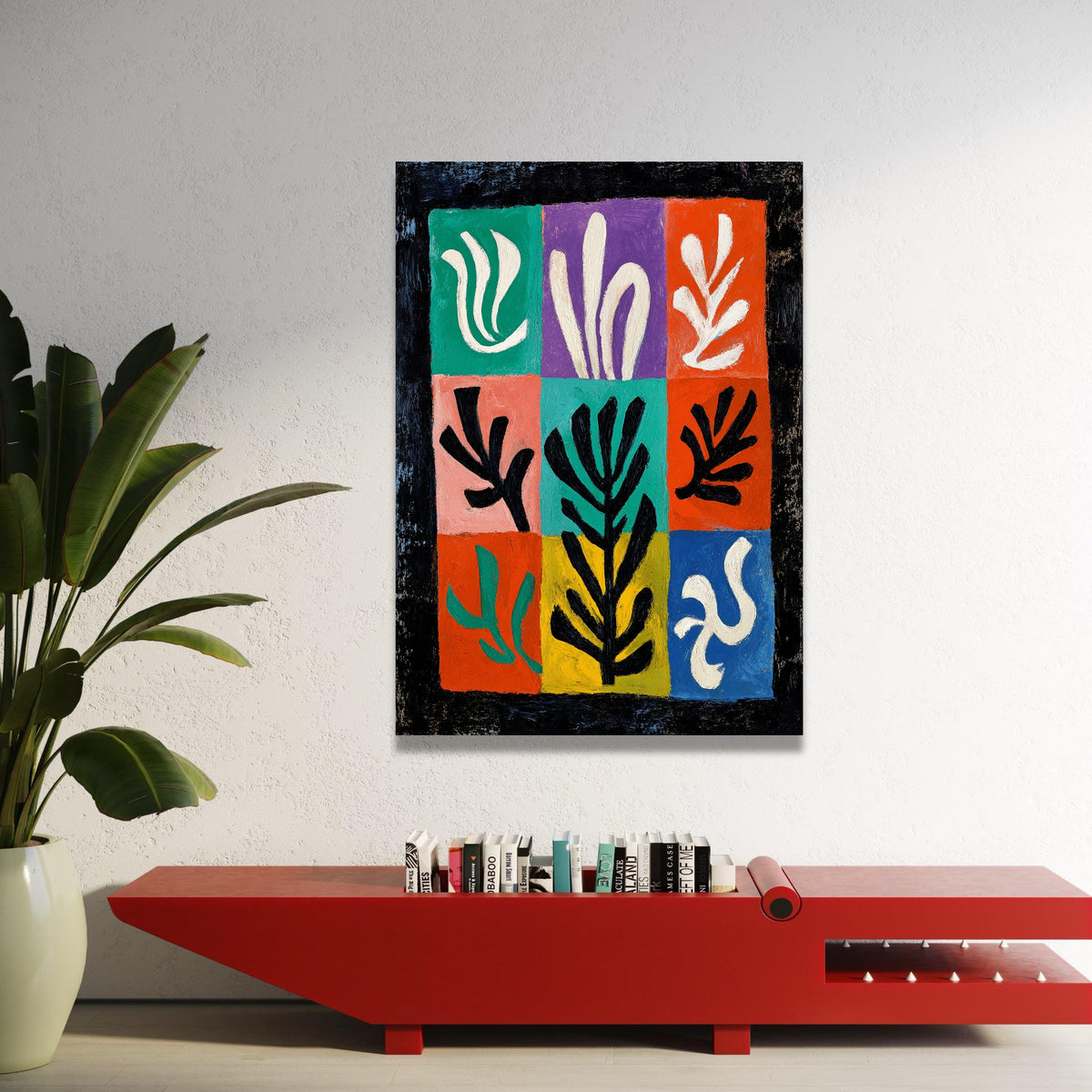 Modern Floral Shapes Canvas, Abstract Leaf Wall Art, Colorful Plant Design, Geometric Nature Canvas, Vibrant Home Luxury Home Decor