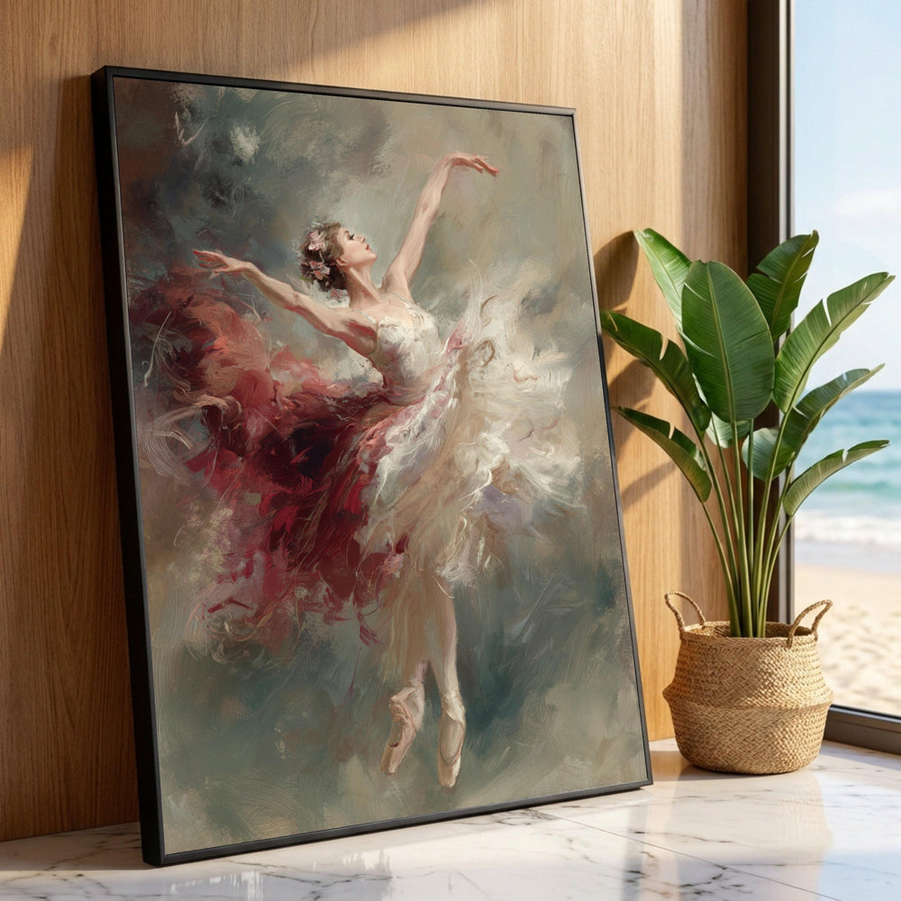 Elegant Ballerina Dance Canvas, Romantic Ballet Wall Art, Graceful Dancer Painting, Classic Ballet Home Decor, Ready to Luxury Home Decor