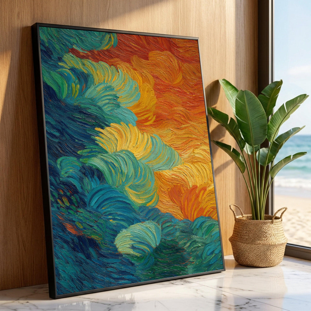 Vibrant Abstract Swirls Canvas Wall Art, Colorful Modern Home Decor, Dynamic Blue and Orange Design, Ready to Hang Wall Luxury Home Decor