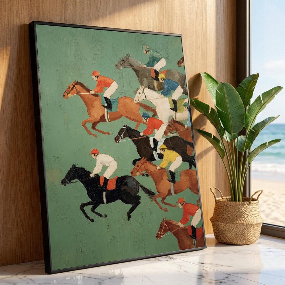Equestrian Horse Race Canvas, Jockeys Action Wall Art, Sport Animal Canvas Decoration, Racing Scene Print for Home Luxury Home Decor