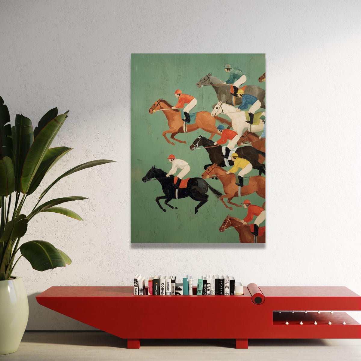 Equestrian Horse Race Canvas, Jockeys Action Wall Art, Sport Animal Canvas Decoration, Racing Scene Print for Home Luxury Home Decor