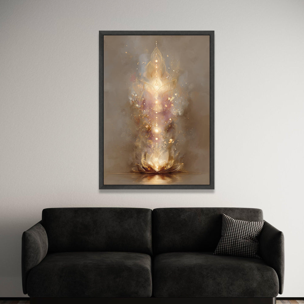 Radiant Lotus Bloom Canvas, Spiritual Glow Wall Art, Meditation Decor, Golden Light Abstract Canvas, Tranquil Home Luxury Home Decor
