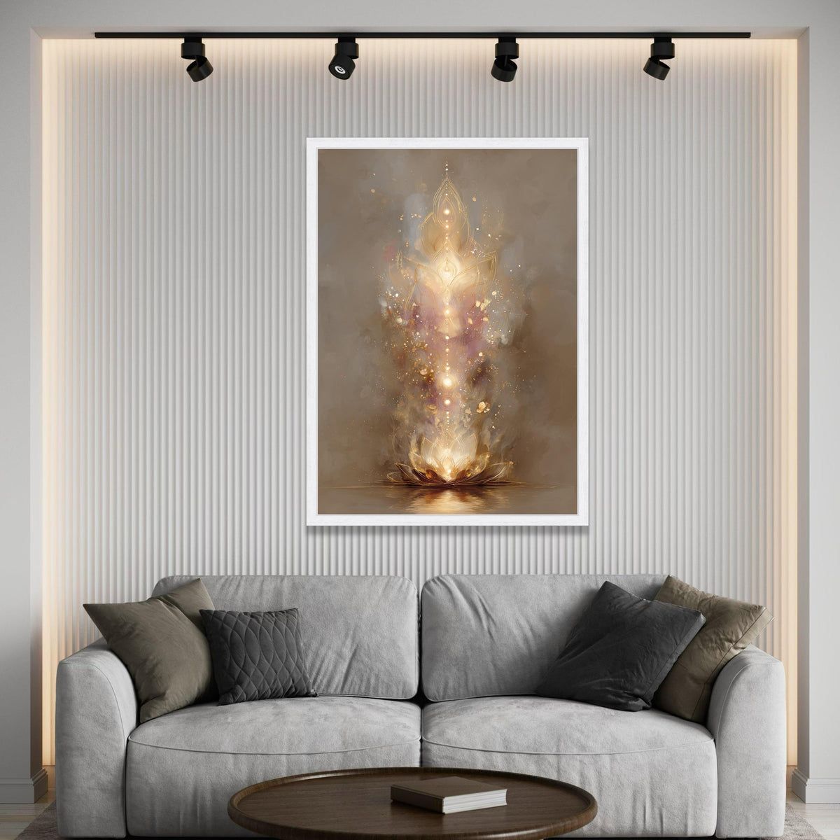 Radiant Lotus Bloom Canvas, Spiritual Glow Wall Art, Meditation Decor, Golden Light Abstract Canvas, Tranquil Home Luxury Home Decor