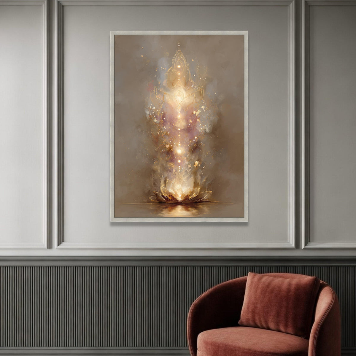 Radiant Lotus Bloom Canvas, Spiritual Glow Wall Art, Meditation Decor, Golden Light Abstract Canvas, Tranquil Home Luxury Home Decor