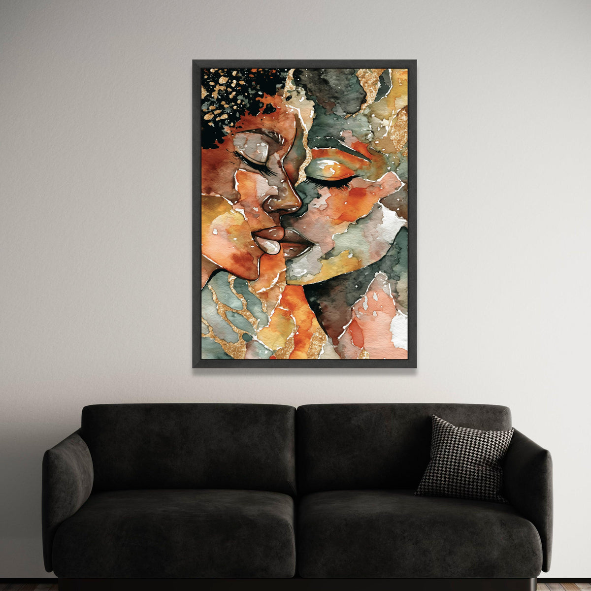 Intimate Embrace Abstract Canvas, Romantic Couple Art, Watercolor Portrait Wall Art, Modern Home Decoration, Emotional Luxury Home Decor
