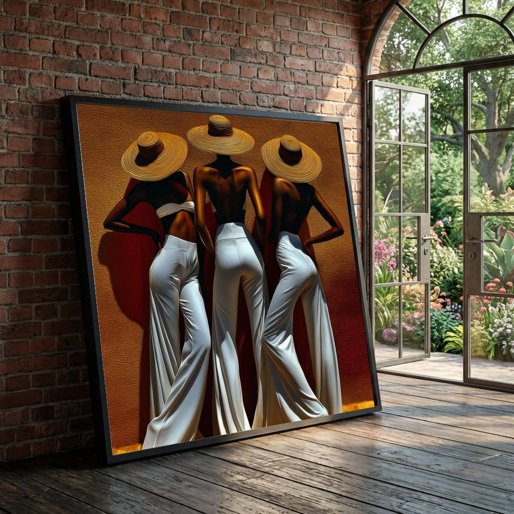 Elegant Women with Wide Brim Hats Canvas, Modern Fashion Wall Art, Chic Summer Style Canvas, Stylish Female Silhouettes, Luxury Home Decor