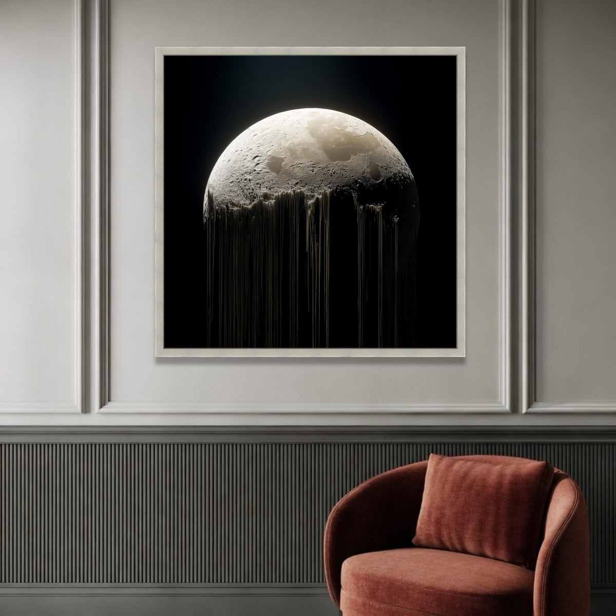 Surreal Moon Light Canvas, Dripping Planet Wall Art, Outer Space Decor, Celestial Home Decoration, Modern Astronomy Canvas Luxury Home Decor
