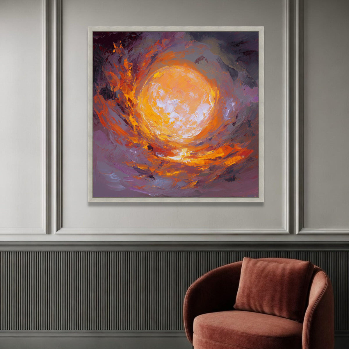 Radiant Sun Flare Canvas, Abstract Yellow Orange Wall Art, Modern Home Decoration, Vibrant Energy Canvas, Bright Cosmic Luxury Home Decor