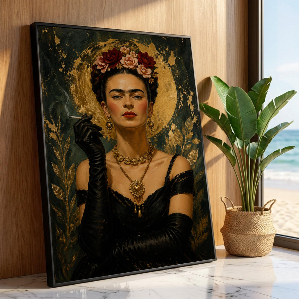 Elegant Woman Portrait Canvas, Floral Crown Wall Art, Gold Leaf Background, Vintage Style Canvas, Glamorous Home Luxury Home Decor