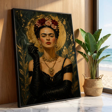 Elegant Woman Portrait Canvas, Floral Crown Wall Art, Gold Leaf Background, Vintage Style Canvas, Glamorous Home Luxury Home Decor