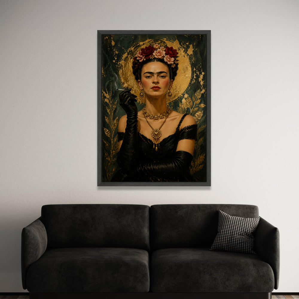Elegant Woman Portrait Canvas, Floral Crown Wall Art, Gold Leaf Background, Vintage Style Canvas, Glamorous Home Luxury Home Decor