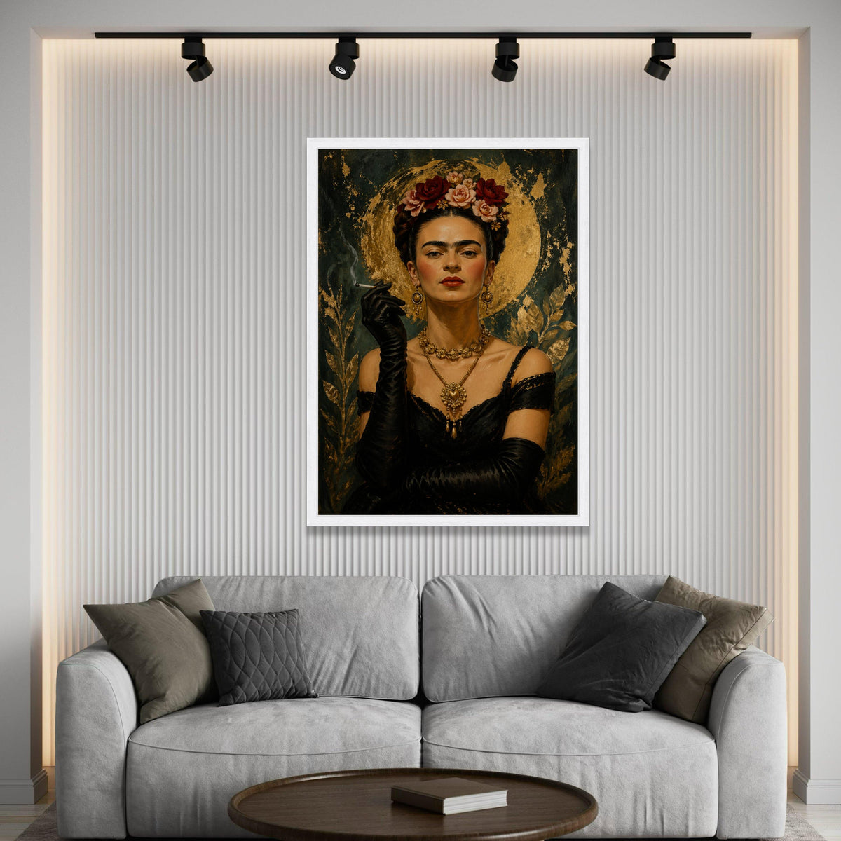 Elegant Woman Portrait Canvas, Floral Crown Wall Art, Gold Leaf Background, Vintage Style Canvas, Glamorous Home Luxury Home Decor