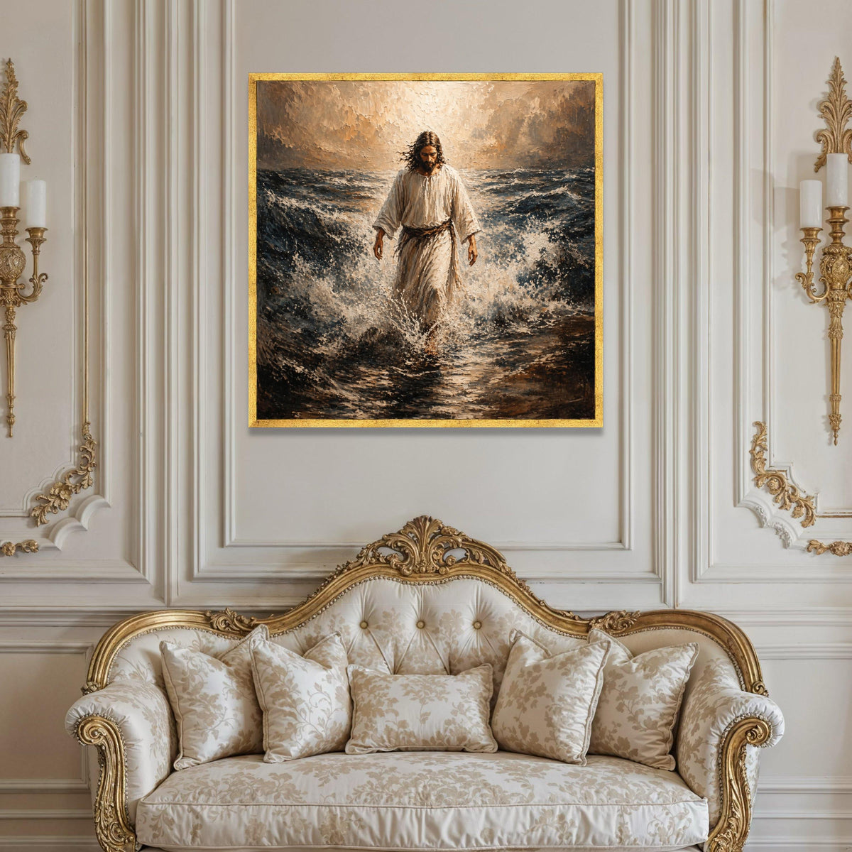 Jesus Walking on Water Canvas Wall Art, Inspirational Religious Painting, Spiritual Home Decor, Biblical Canvas Art, Faith Luxury Home Decor