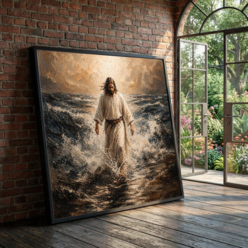 Jesus Walking on Water Canvas Wall Art, Inspirational Religious Painting, Spiritual Home Decor, Biblical Canvas Art, Faith Luxury Home Decor