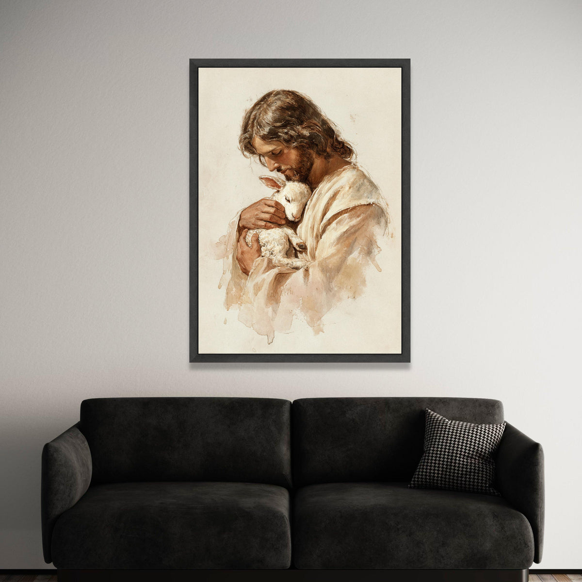 Gentle Shepherd Holding Lamb Canvas, Religious Wall Art, Spiritual Home Decoration, Christian Canvas Print, Peaceful Luxury Home Decor
