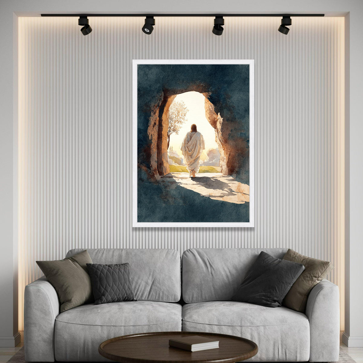 Inspirational Rising Light Canvas, Spiritual Resurrection Scene, Religious Wall Art, Jesus Walking Out Canvas, Peaceful Luxury Home Decor