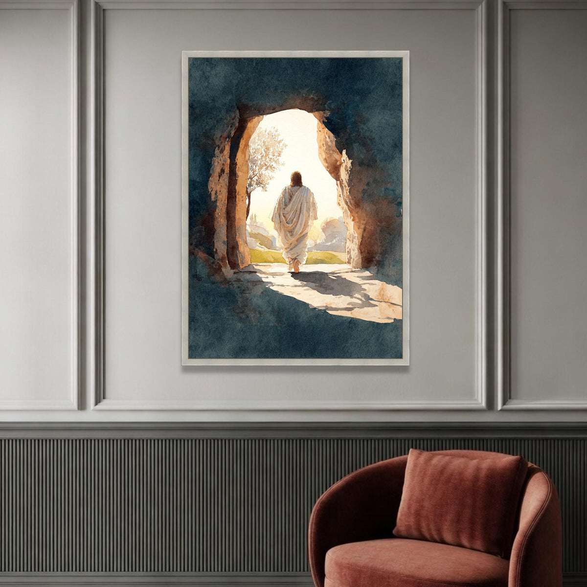 Inspirational Rising Light Canvas, Spiritual Resurrection Scene, Religious Wall Art, Jesus Walking Out Canvas, Peaceful Luxury Home Decor