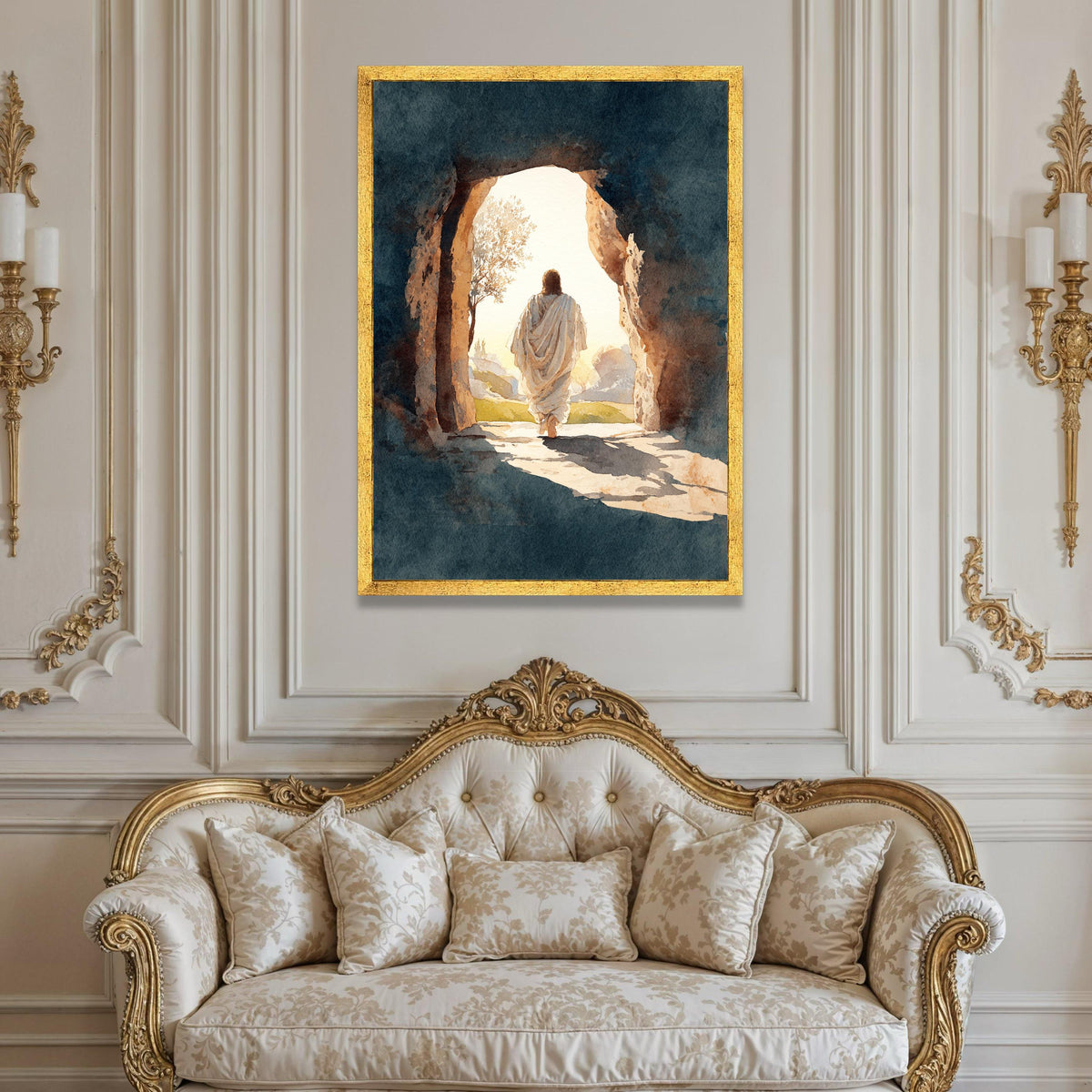 Inspirational Rising Light Canvas, Spiritual Resurrection Scene, Religious Wall Art, Jesus Walking Out Canvas, Peaceful Luxury Home Decor