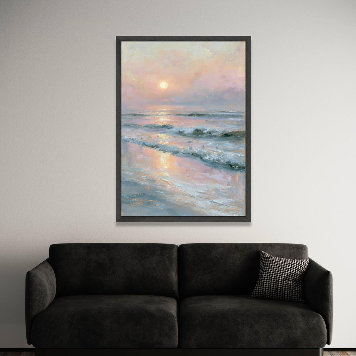 Tranquil Sunrise at Beach Canvas, Ocean Waves Wall Art, Pastel Seascape Painting, Coastal Home Decor, Serene Horizon Luxury Home Decor