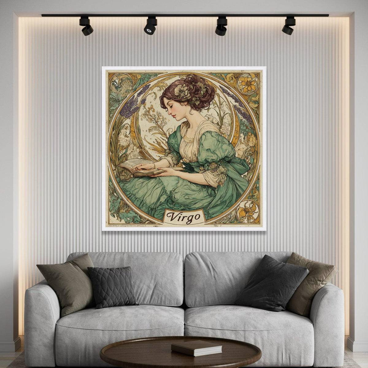Vintage Virgo Zodiac Canvas Wall Art, Woman Reading Book Illustration, Floral Astrology Decor, Boho Horoscope Canvas, Luxury Home Decor