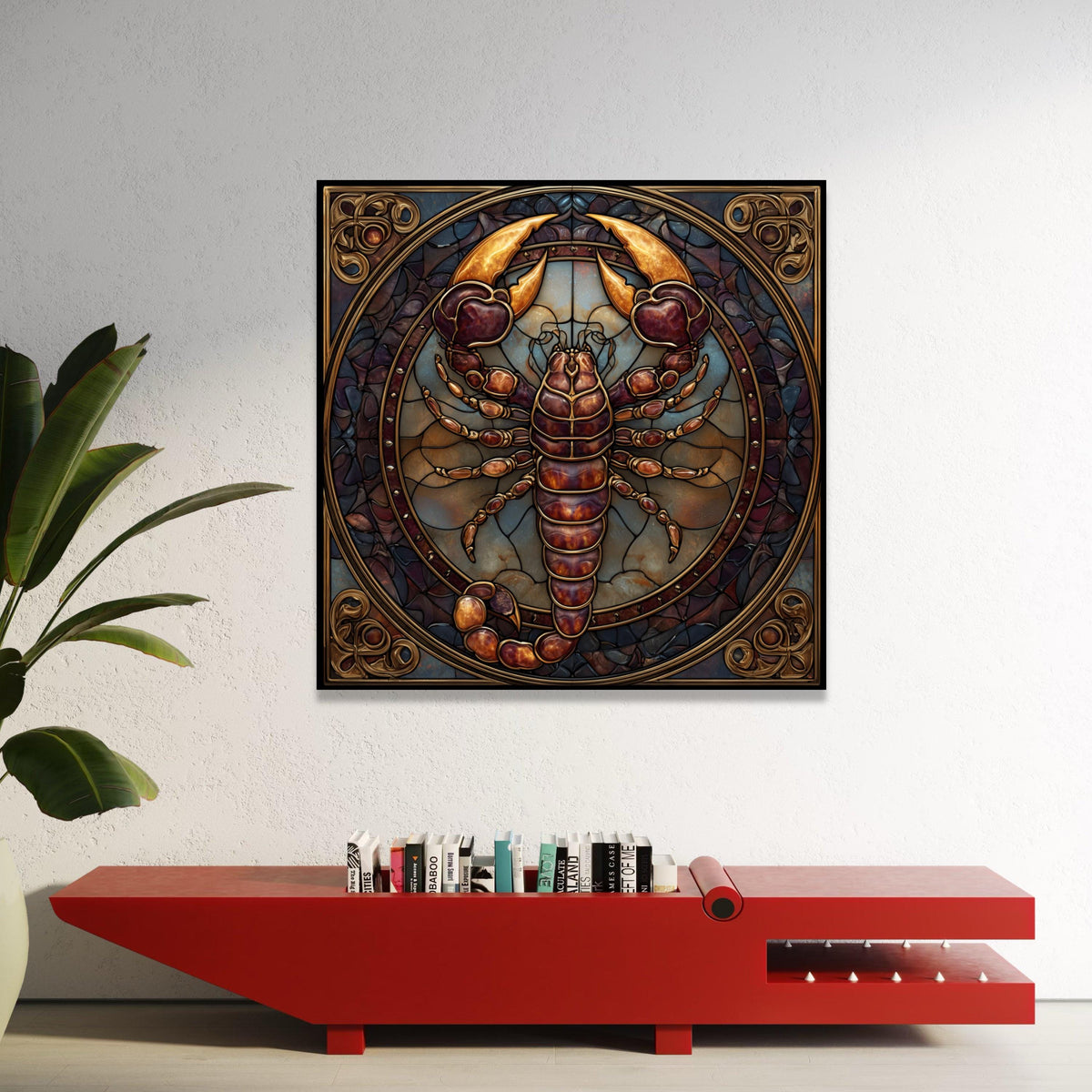Zodiac Scorpio Canvas Wall Art, Stained Glass Style Scorpion, Astrological Sign Decor, Mystical Wall Hanging, Home Luxury Home Decor
