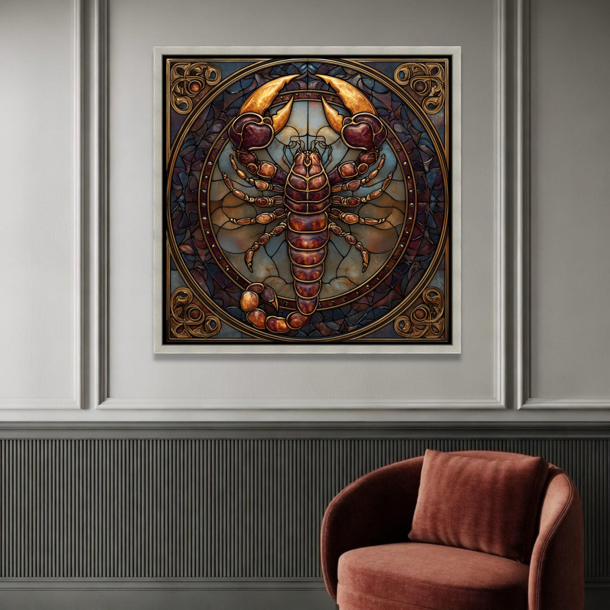 Zodiac Scorpio Canvas Wall Art, Stained Glass Style Scorpion, Astrological Sign Decor, Mystical Wall Hanging, Home Luxury Home Decor
