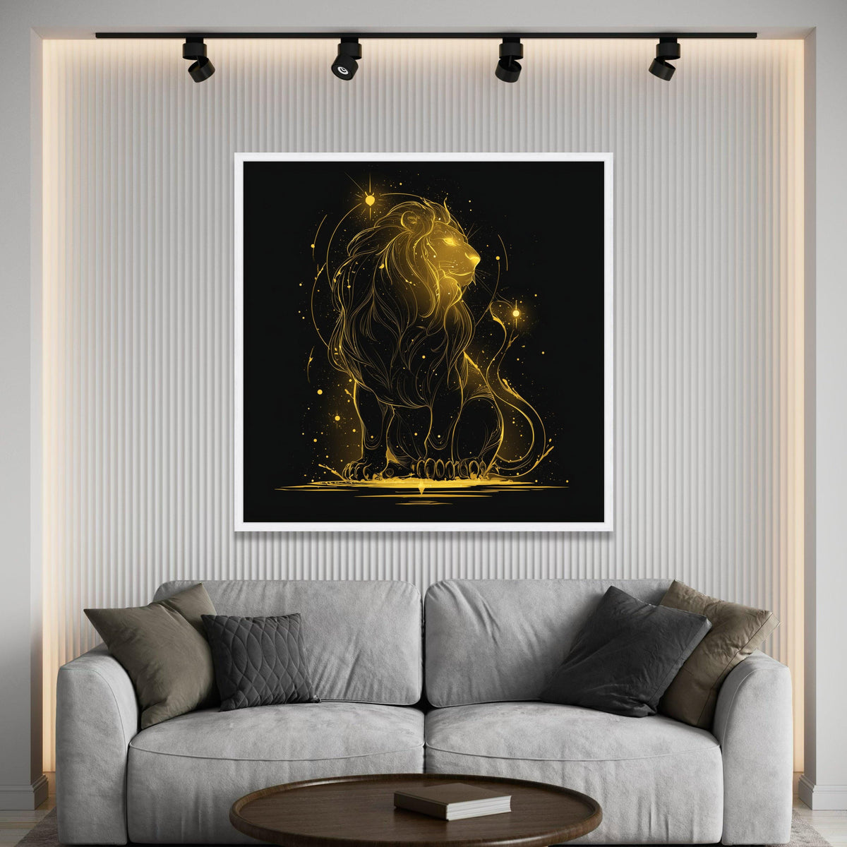 Glowing Golden Lion Canvas, Cosmic Animal Wall Art, Abstract Wildlife Canvas, Powerful Lion Illustration, Modern Home Luxury Home Decor