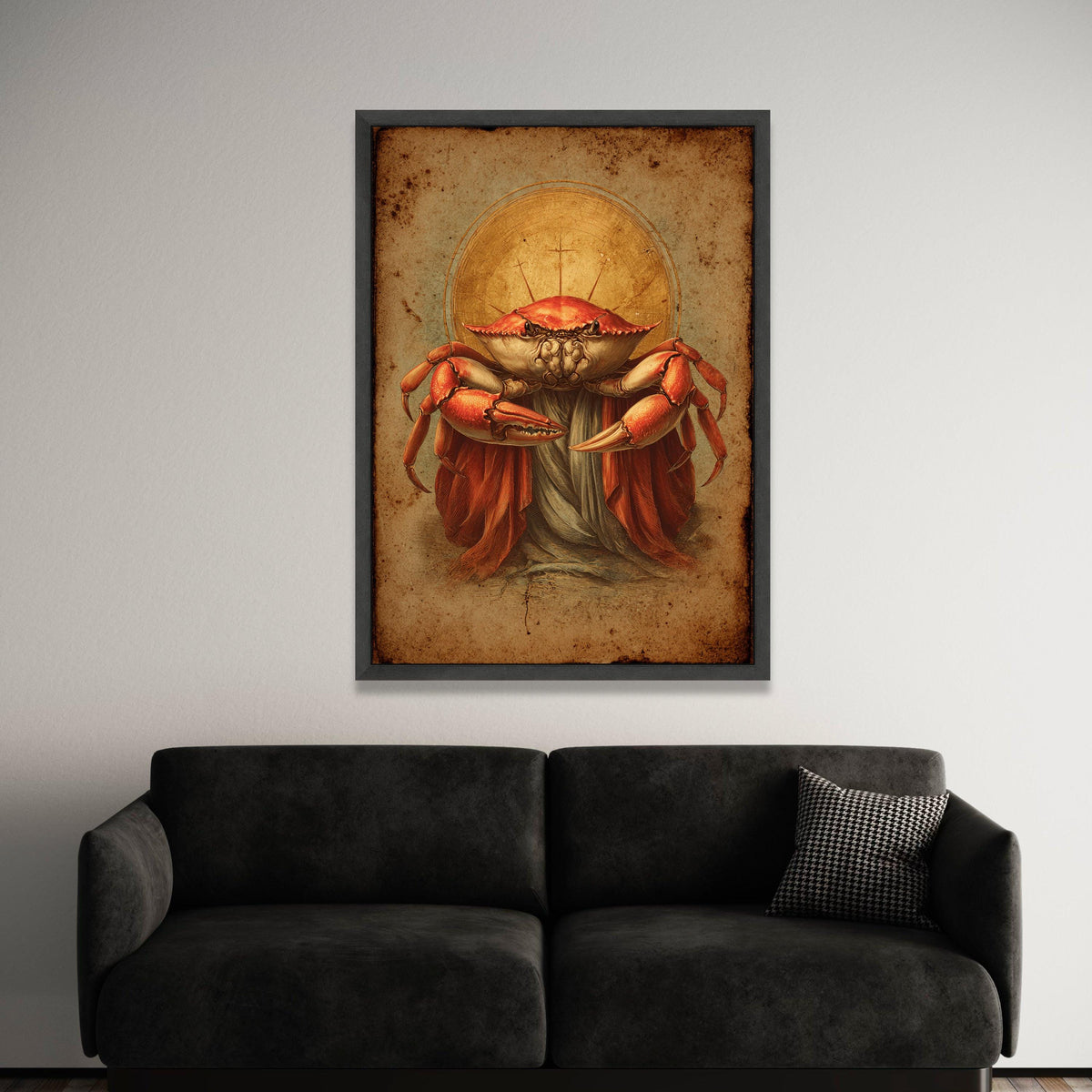 Regal Crab Illustration Canvas, Nautical Art, Coastal Wall Decor, Vintage Marine Artwork, Ocean Life Canvas, Home Luxury Home Decor