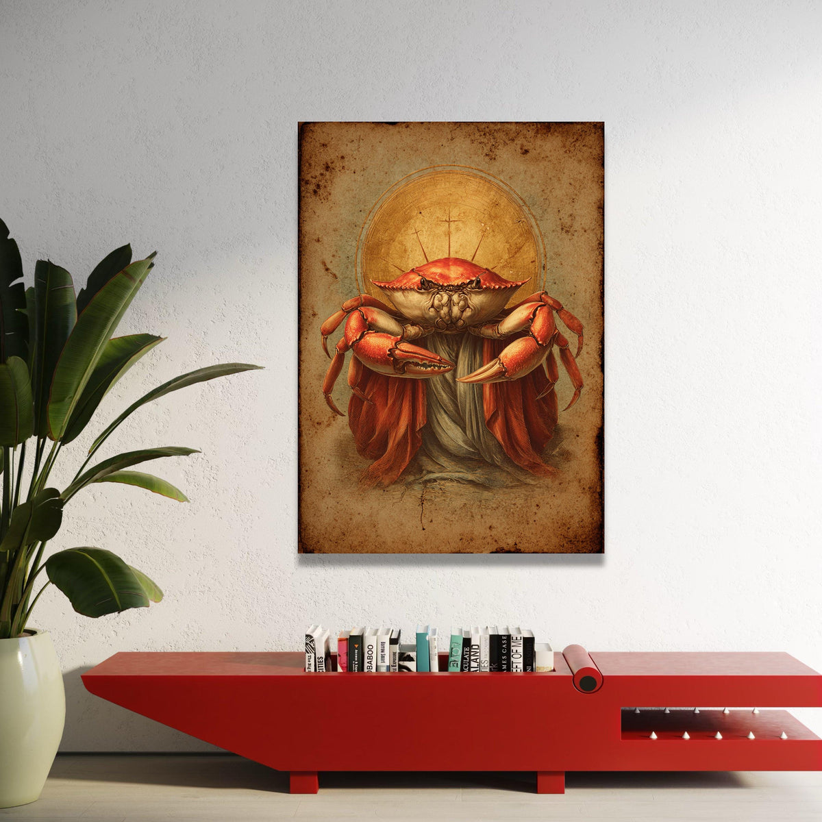 Regal Crab Illustration Canvas, Nautical Art, Coastal Wall Decor, Vintage Marine Artwork, Ocean Life Canvas, Home Luxury Home Decor