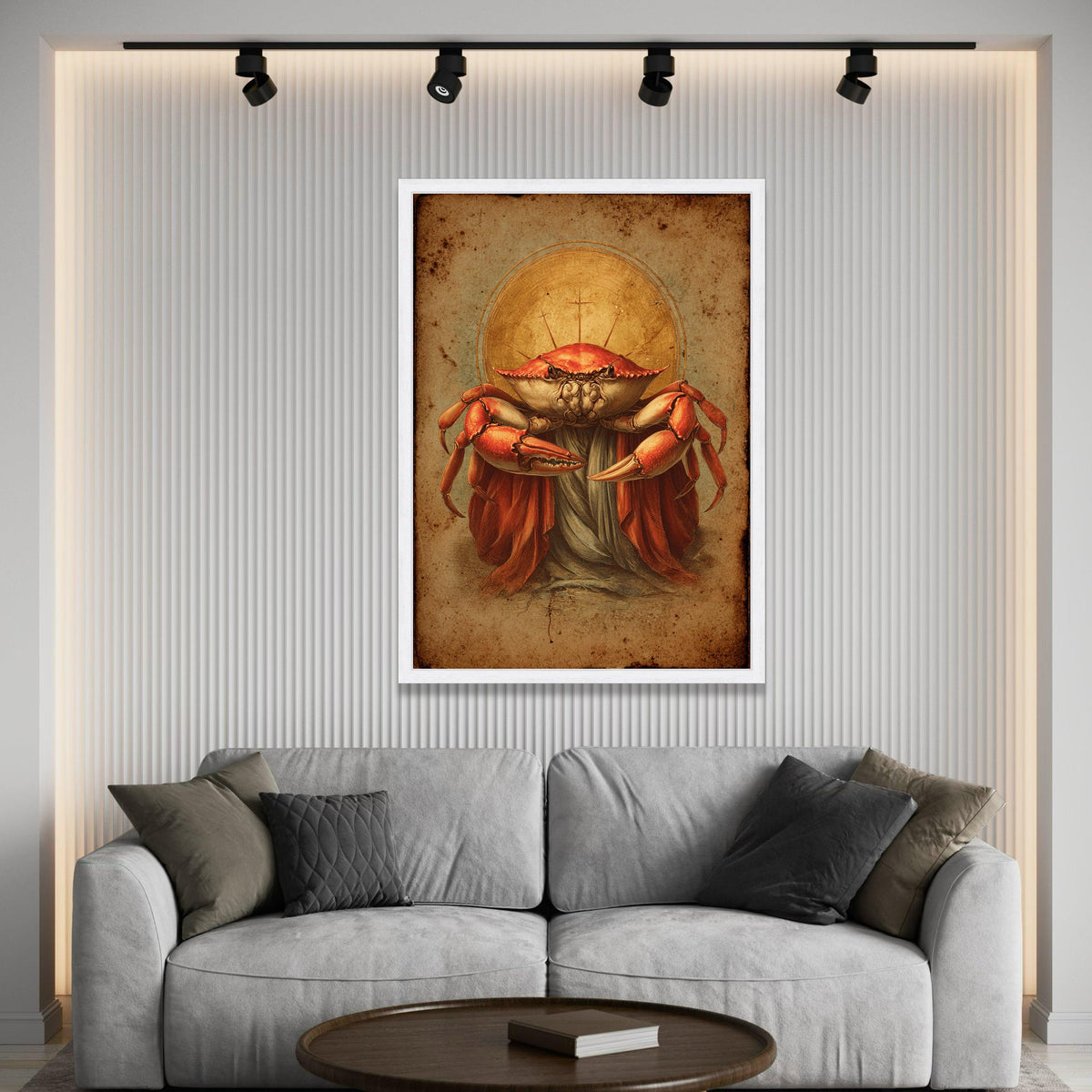 Regal Crab Illustration Canvas, Nautical Art, Coastal Wall Decor, Vintage Marine Artwork, Ocean Life Canvas, Home Luxury Home Decor