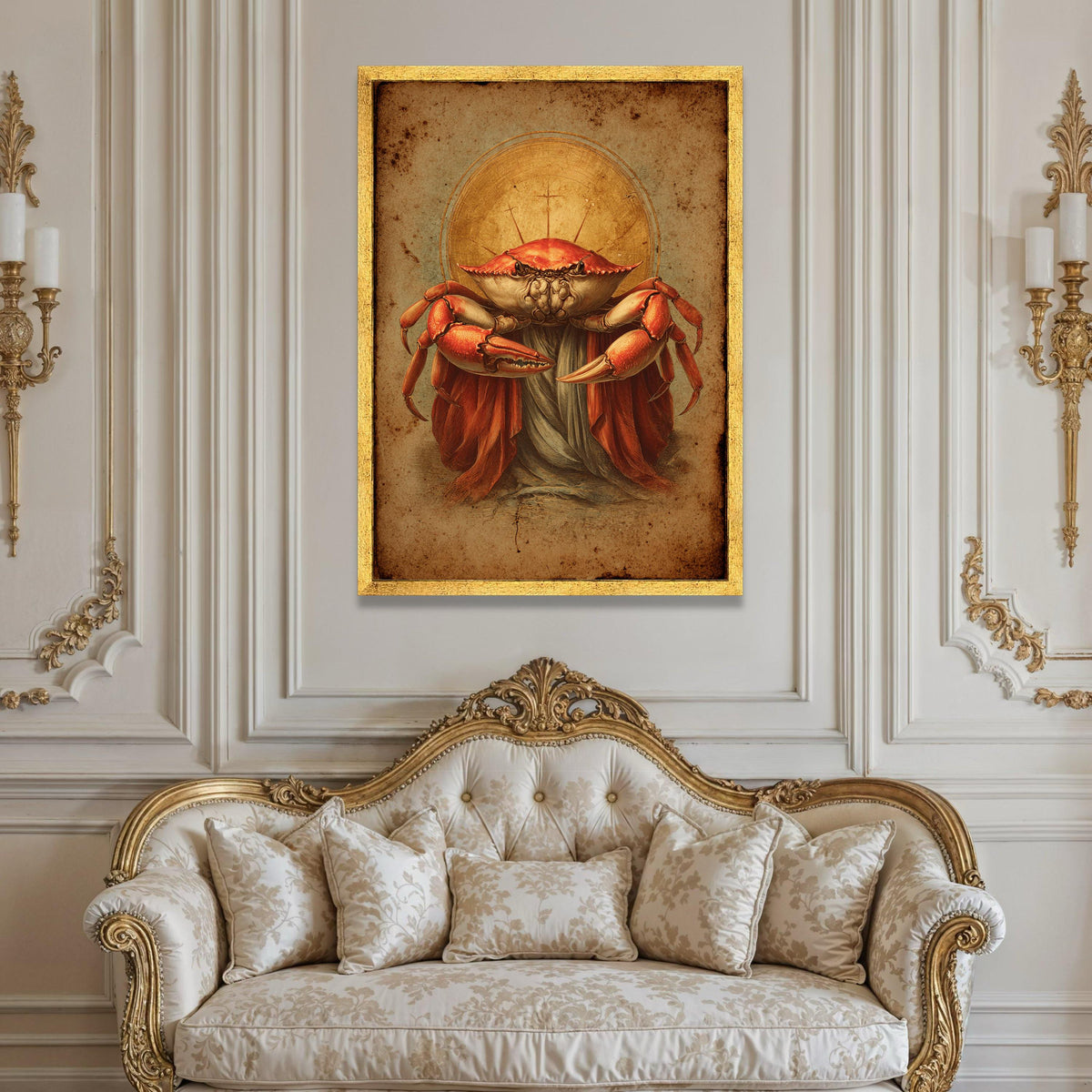 Regal Crab Illustration Canvas, Nautical Art, Coastal Wall Decor, Vintage Marine Artwork, Ocean Life Canvas, Home Luxury Home Decor